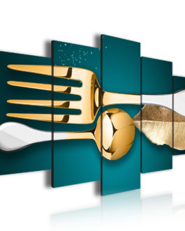 Digital Printing Tableware 5 Panel Kitchen Decor Stretched Waxed Fabric Wall Canvas