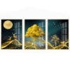 High Quality Abstract 3 panel painting Golden Tree Deer Crystal Porcelain Painting art sets living room decor canvas painting