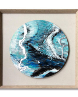 Turquoise blue oil painting shadow box