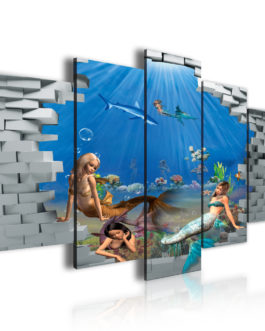 Beautiful Mermaid Prints 5 Panel Canvas Art Decor Wall Painting For Kid Room
