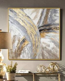 75x75cm Handmade Gold Framed Gold color Modern Decoration Wall Art on canvas