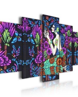 Traditional National Figure 5 Panel Canvas Framed 3d Digital Printing Islamic Decor