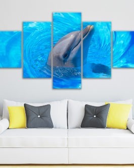 OEM Design Dolphin Prints 5 Panel Wall Decor Art Painting Canvas With Frame