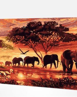 Sahara Sunset DIY Painting By Numbers Acrylic Canvas Wall Art Picture Elephants Paint by Numbers for Adult