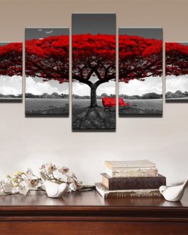 Cheapest Large Home Decor Modern Red Tree Flower HD 5-Panel Wall Art Canvas Prints
