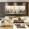 Large Golden Framed Canvas Modern Wall Art Decor Cityscape Acrylic Paintings