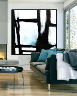 Extra Large Contemporary Black and White Wall Art Decor Canvas Minimalist Abstract Oil Paintings (Ivory)