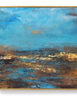 Golden Framed Hand Painted Deep Blue Sky And Beach Abstract Art Painting for Star rated Hotel