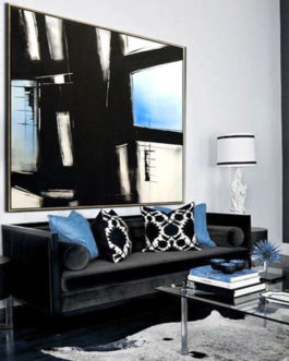 Extra Large Contemporary Black and White Wall Art Decor Canvas Minimalist Abstract Oil Paintings (Ivory)
