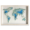 Modern Office Blue World Map Art White PS Frame Paper Cutting Shadow Box with glass