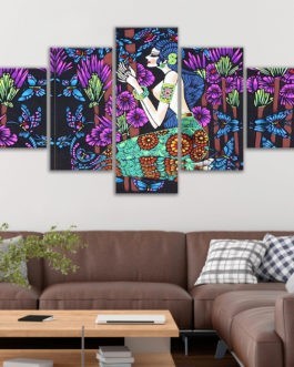 Traditional National Figure 5 Panel Canvas Framed 3d Digital Printing Islamic Decor