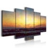 No MOQ Framed Sunset Seascape 5 Panel Custom Art Painting Canvas