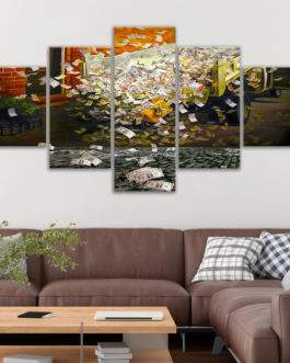 Wholesale Home Decor OEM Print 5 Panel Wood Handmade Paintings Panel On Canvas