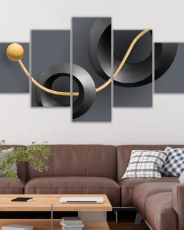 OEM Print 5 Panel Abstract Black Islamic Canvas Paintings Wall Art For Office
