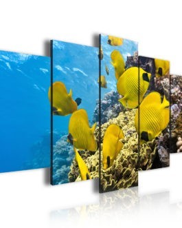Seascape 5 Panel Canvas Painting Fish Kid Room Wall Decor Colorful Canvas Artwork