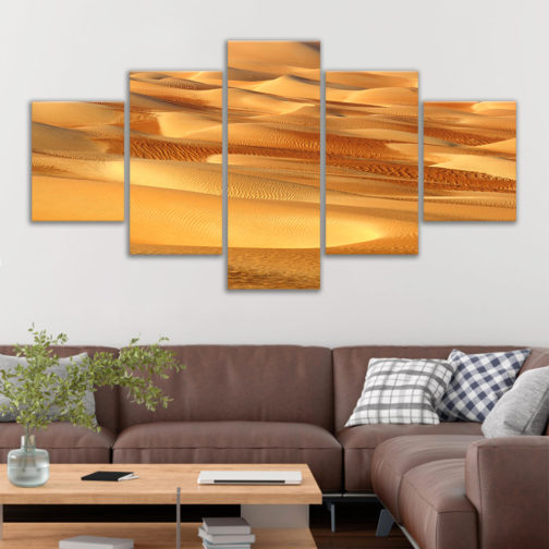 Landscape Gold African Desert 5 Panel Wall Art Framed Printing Painting Canvas
