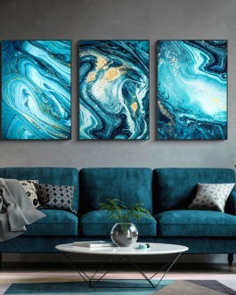 Hot Sale HD Printed Blue Wave Photo Picture Frame Oil Painting Canvas