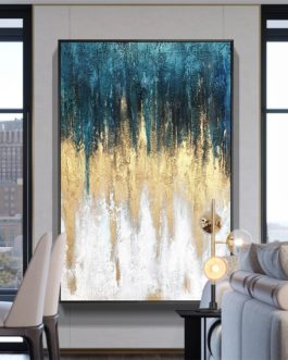 Modern abstract acrylic painting blue white gold canvas painting cuadros abstractos on canvas wall art for home decor