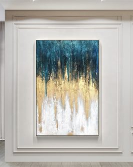 Modern abstract acrylic painting blue white gold canvas painting cuadros abstractos on canvas wall art for home decor